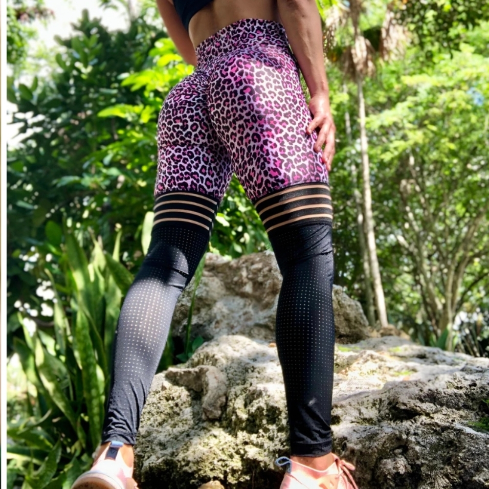 Abs2b love cheetah mesh legging crossover waist thigh high nwt pink black